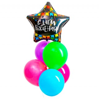 Букет из шаров С  Днем рождения, латекс, фольга, набор 6 шт. 
