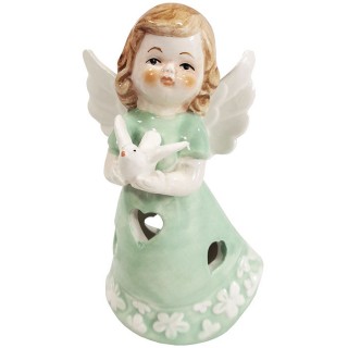 Сувенир с подсветкой Ангел в мятном платье 12 см, керамика