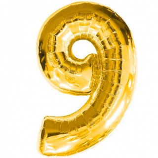 Шар фольгированный цифра 9 (девять) золото