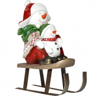 Сувенир Снеговик с малышом на санках, 20 см