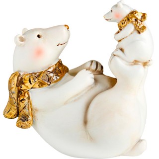 Сувенир Белый мишка с медвежонком, в золотых шарфах, 13 см