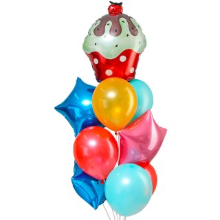 Букет из шаров С днем рождения, торт с вишенкой, латекс, фольга, набор 10 шт 