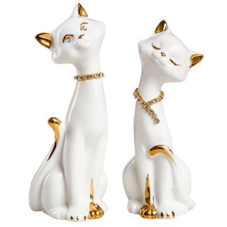 Сувенир керамический Кот и кошечка 14 см, белые